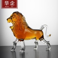 河北華企吹制獅子酒瓶高硼硅玻璃工藝酒瓶高檔玻璃酒瓶藝術酒瓶定制動物酒瓶