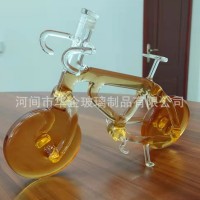 河北華企自行車酒瓶高硼硅玻璃藝術酒器吹制龍鳳酒瓶鉆石醒酒器定制玻璃瓶